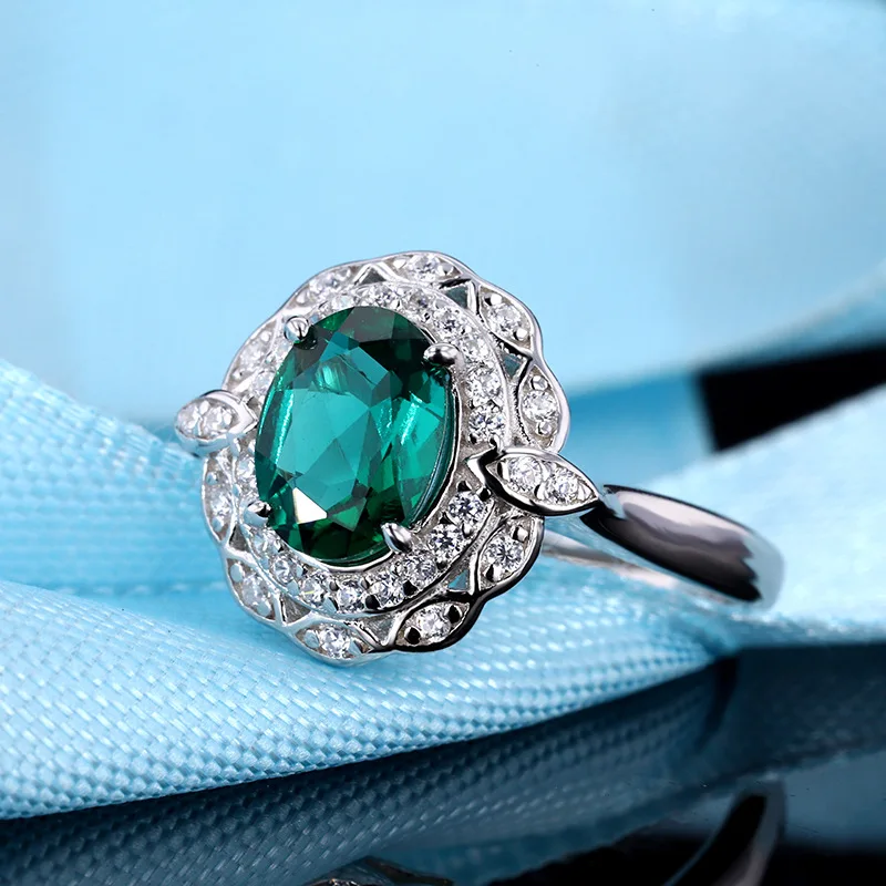 

Vintage Lab Grown Emerald Ring For Women 925 sterling Silver Big 1.5ct Gemstone Finger Jewelry Anniversary Wholesale Gift