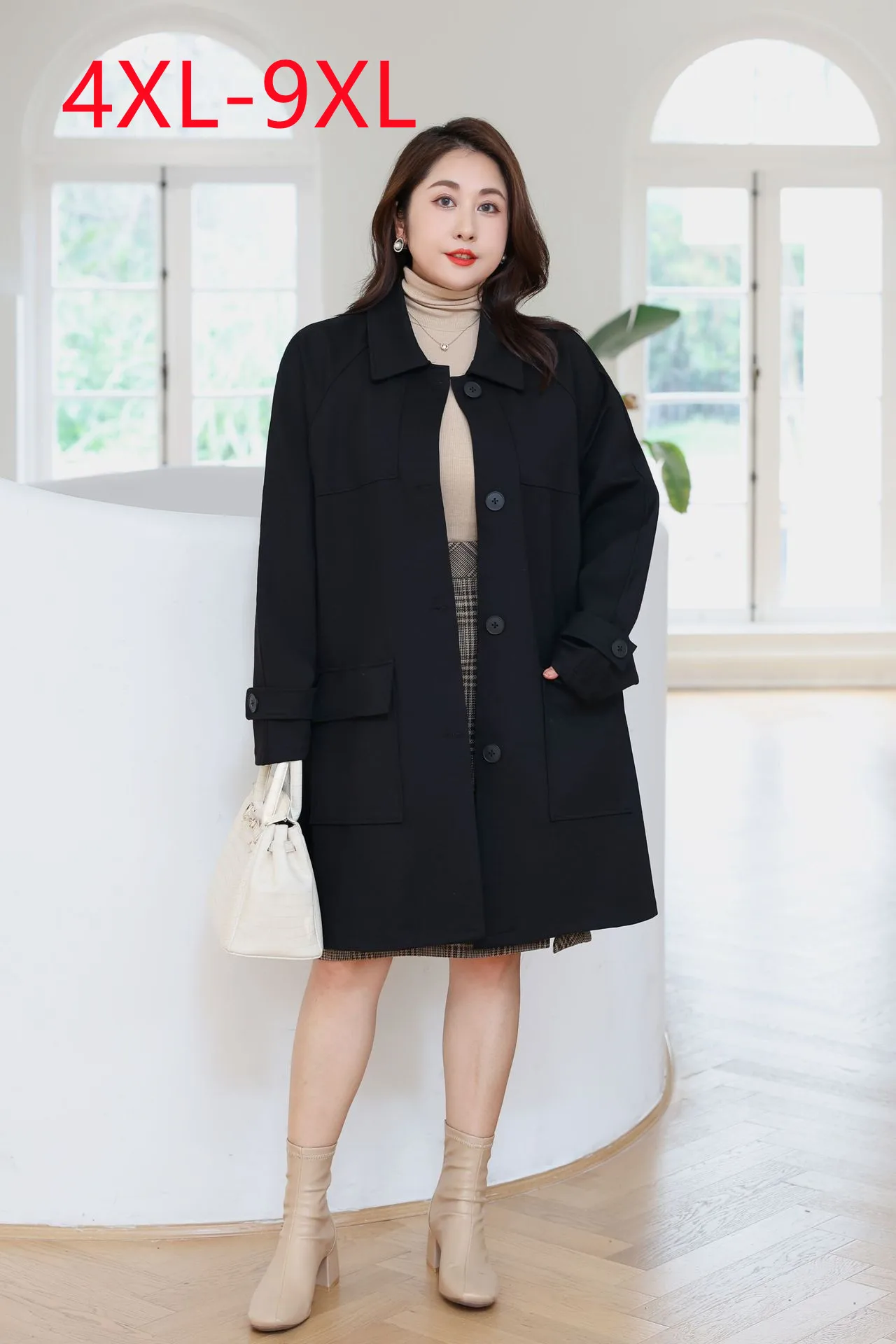 New 2022 Ladies Autumn Winter Plus Size Tops For Women Large Size Long Sleeve black Buttons Coat 4XL 5XL 6XL 7XL 8XL 9XL