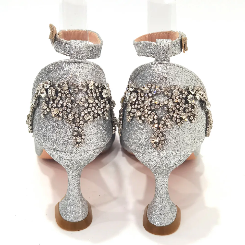 CINESSD  Fresh Beautiful Silver Women's Shoes Totem-style Arrangement Of Rhinestone Design Party Ladies Shoes And Handbags