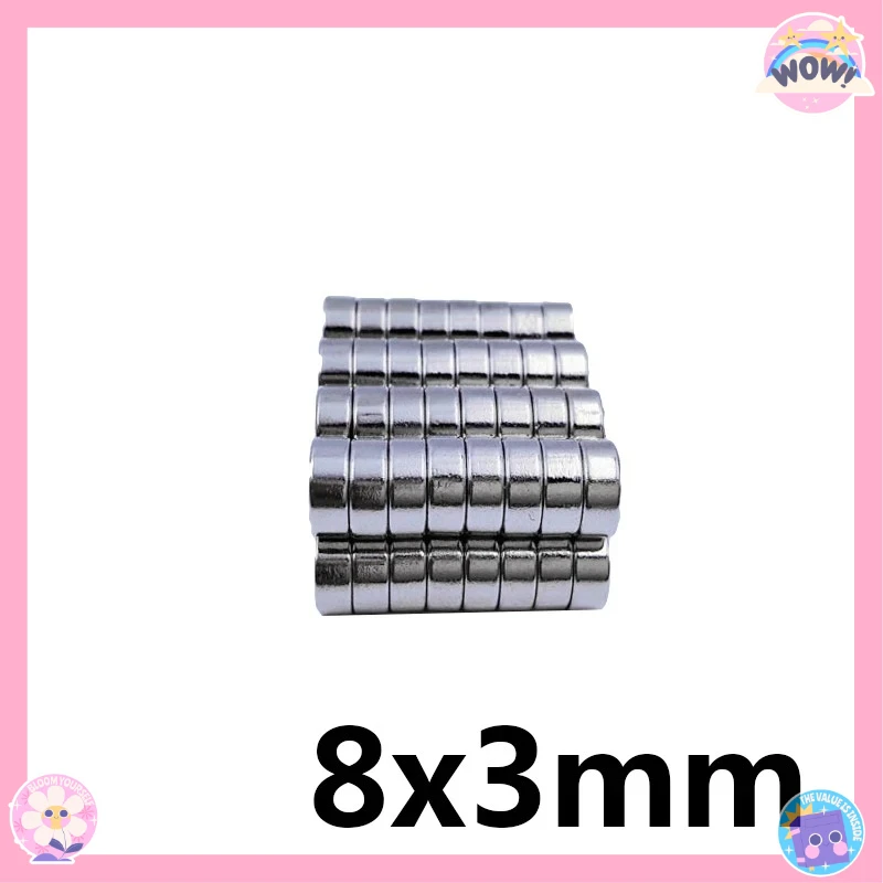 

Сильный серебристый круглый магнит 8x3 мм