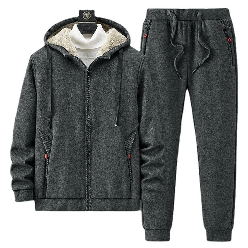

Winter fleece and thickened men's casual set, large hooded sweater men's set cotton sports two-piece set men's