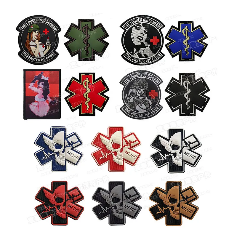 

Hook and Loop Badge Rescue International Logo Medical First Aid Red Cross Clip PVC Rescue Snake Embroidered Armband Patches