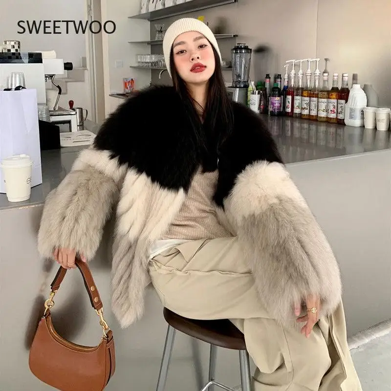 2021 Autumn Winter New Faux Fox Fur Coat Female Mid-Length Women Korean Style Fashion Warm Double-Faced Fur Jacket Trend Slim
