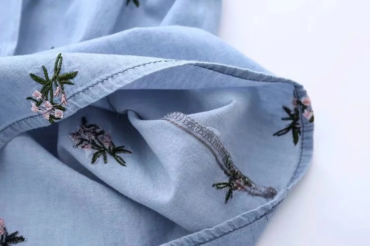 Summer Women Elastic High Waist Floral Embroidery Blue Short Jeans with Pockets Female Korean Style Lace Up Denim Shorts Casual