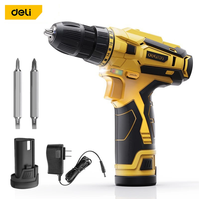 Электродрель Deli 12 В, шуруповерт, ударная двухскоростная литиевая аккумуляторная электродрель с прямыми и обратными электроинструментами