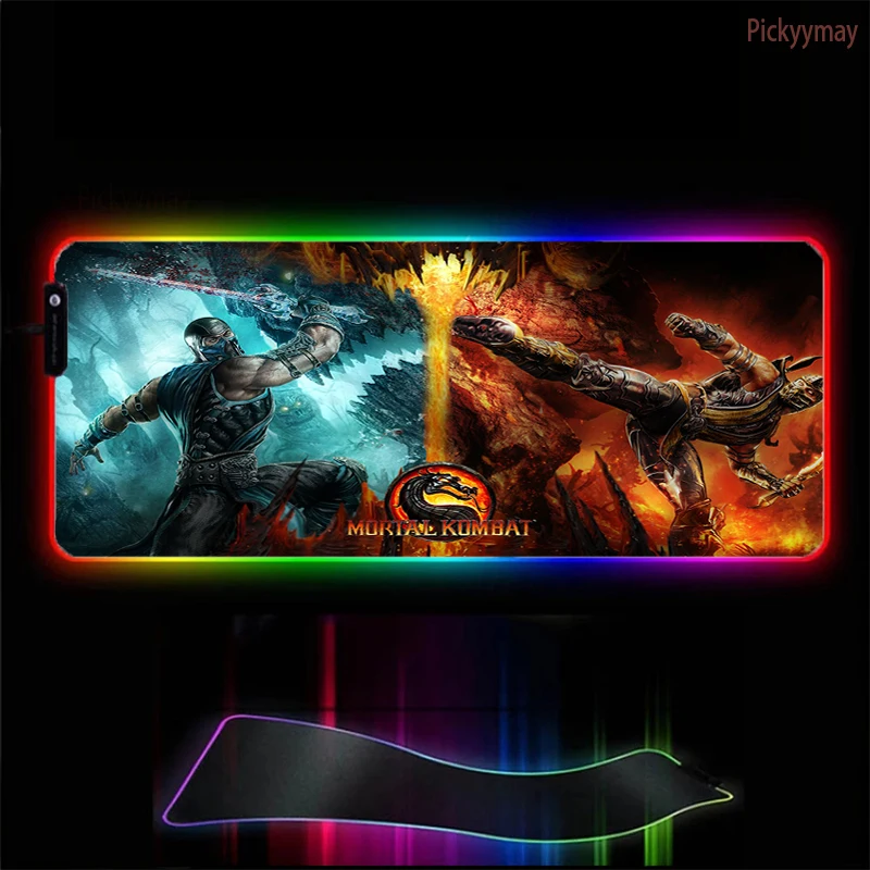 

Коврик для игровой мыши Mortal Kombat RGB, большой игровой компьютерный коврик для мыши со светодиодной подсветкой XXL, коврик для мыши с подсветкой ...