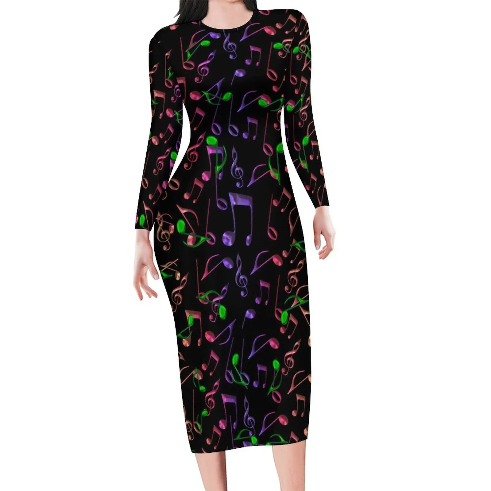

Music Notes Dress Long Sleeve Psychedelic Rainbow Fashion Dresses Autumn Kawaii Bodycon Dress Female Graphic Oversized Clothes