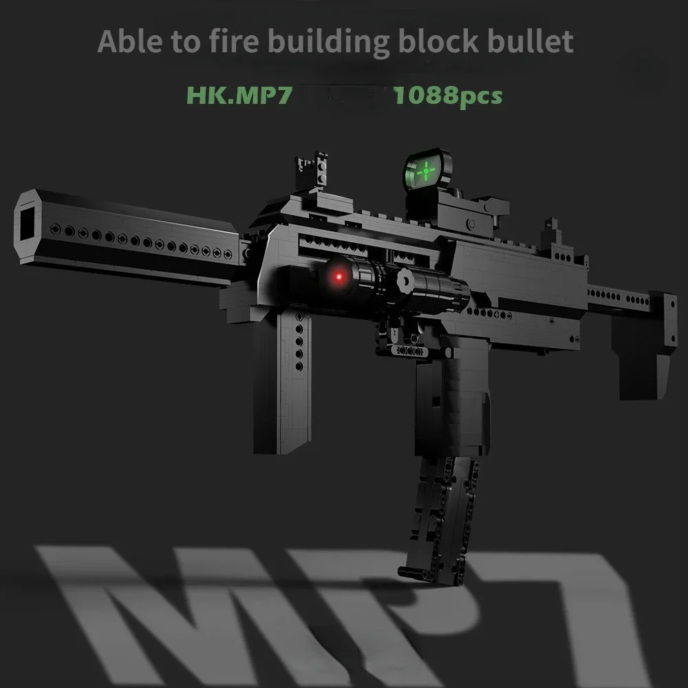 Фото MOC военная серия, строительный блок, пистолет MP7, может огненные пули, строительный блок, собранный для мальчиков, как собирать подарки, детские игрушки №1