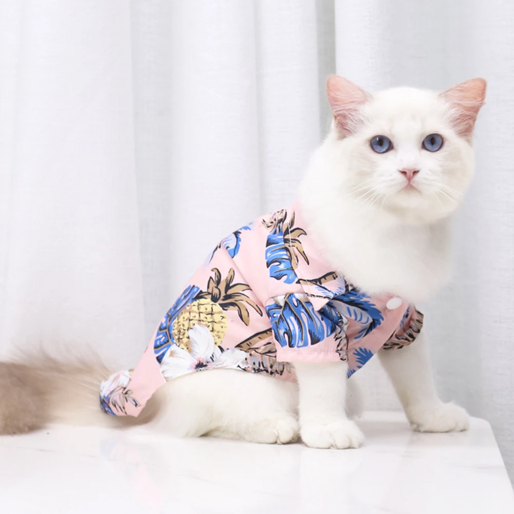 

Summer Cool Beach Hawaiian Style Dog Cloth Dog Cat Shirt Short Sleeve Coconut Tree Printing 2022 New Fashion Gift For Pet Cloth
