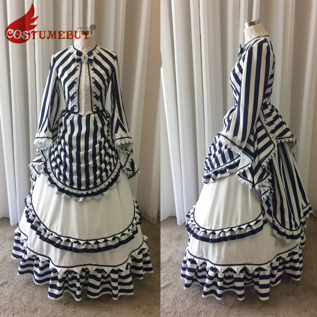 Женское платье в полоску викторианском стиле