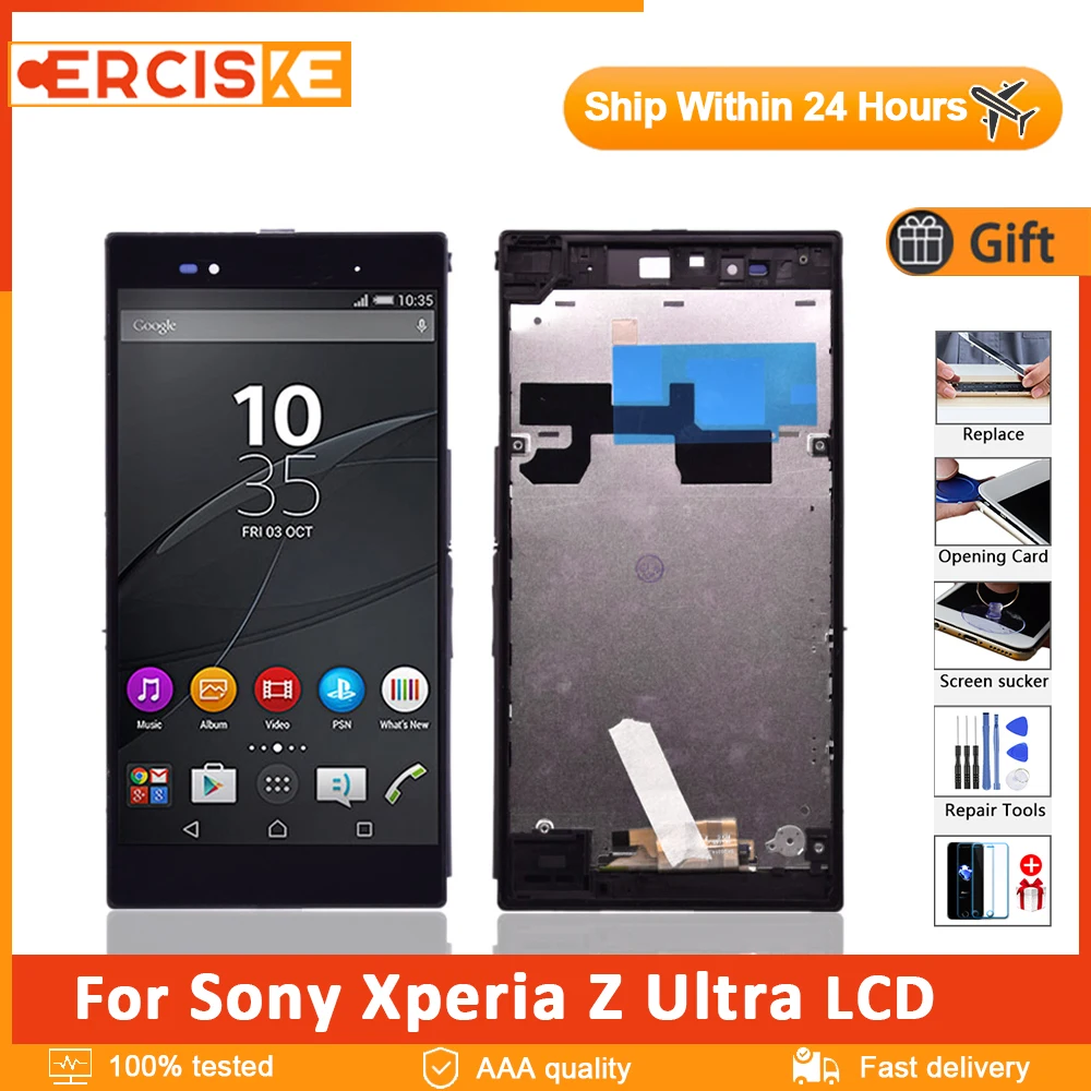 Купи ЖК-дисплей 6, 44 "для Sony Xperia Z Ultra, дигитайзер сенсорного экрана в сборе для Sony Z Ultra, XL39h, XL39, C6833, C6802, оригинал за 1,717 рублей в магазине AliExpress