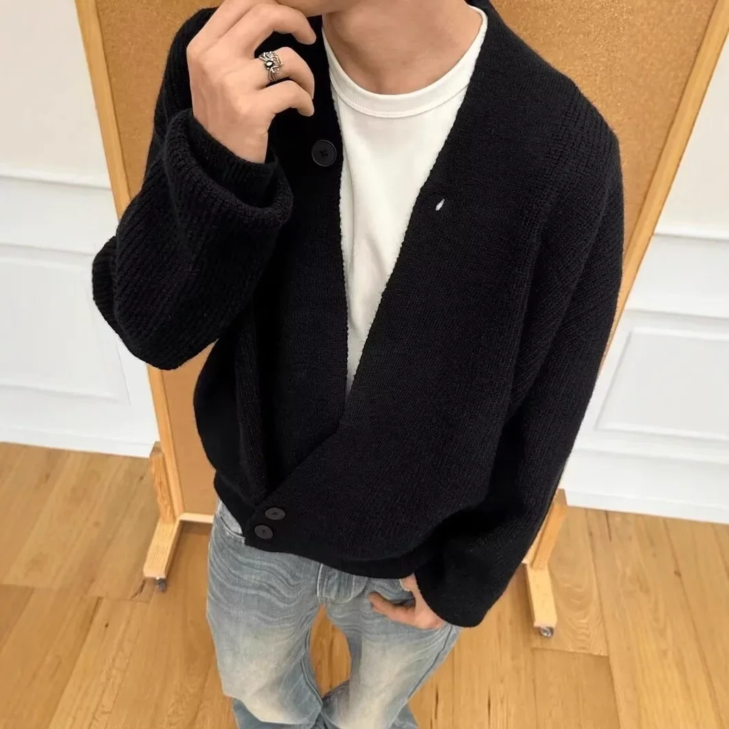 Versatile Trendy High-End Feel Long Sleeve Cardigan Sweater Men's Autumn/Winter Idle Style Knit Jacket Casual Scene V-Neck