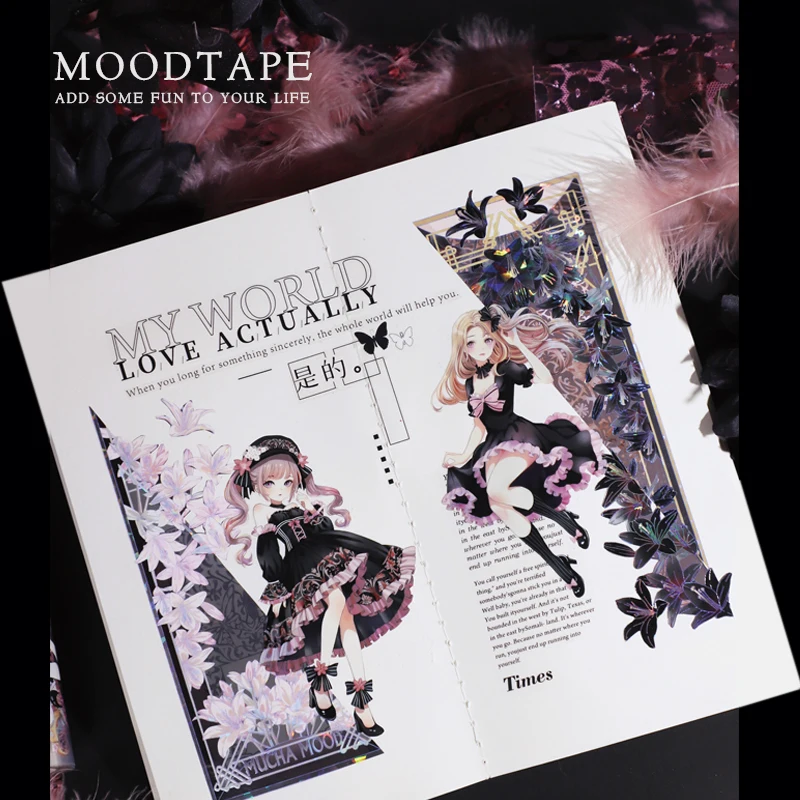 

Лента Moodtape 6,5 см x 10 м для аниме-девушек, черная роза, ленты для домашних животных, дневная книга, лента, клейкая Маскировочная лента