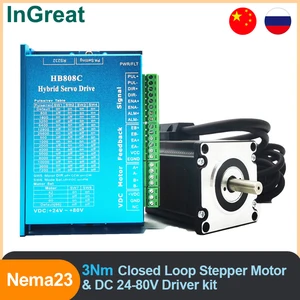 Nema23 3Nm Closed Loop Stepper Motor 57mm 2PH 1000rpm & 24-80VDC HB808C Stepper Driver for Router