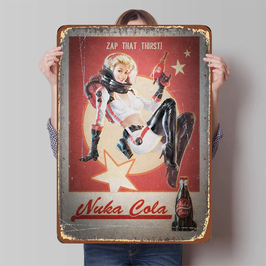 Фото Nuka Cola винтажная металлическая жестяная вывеска в стиле ретро, постер с космической тематикой для домашнего бара, гаража, декора, коллекционная настенная художественная вывеска Zap That Thirst №1