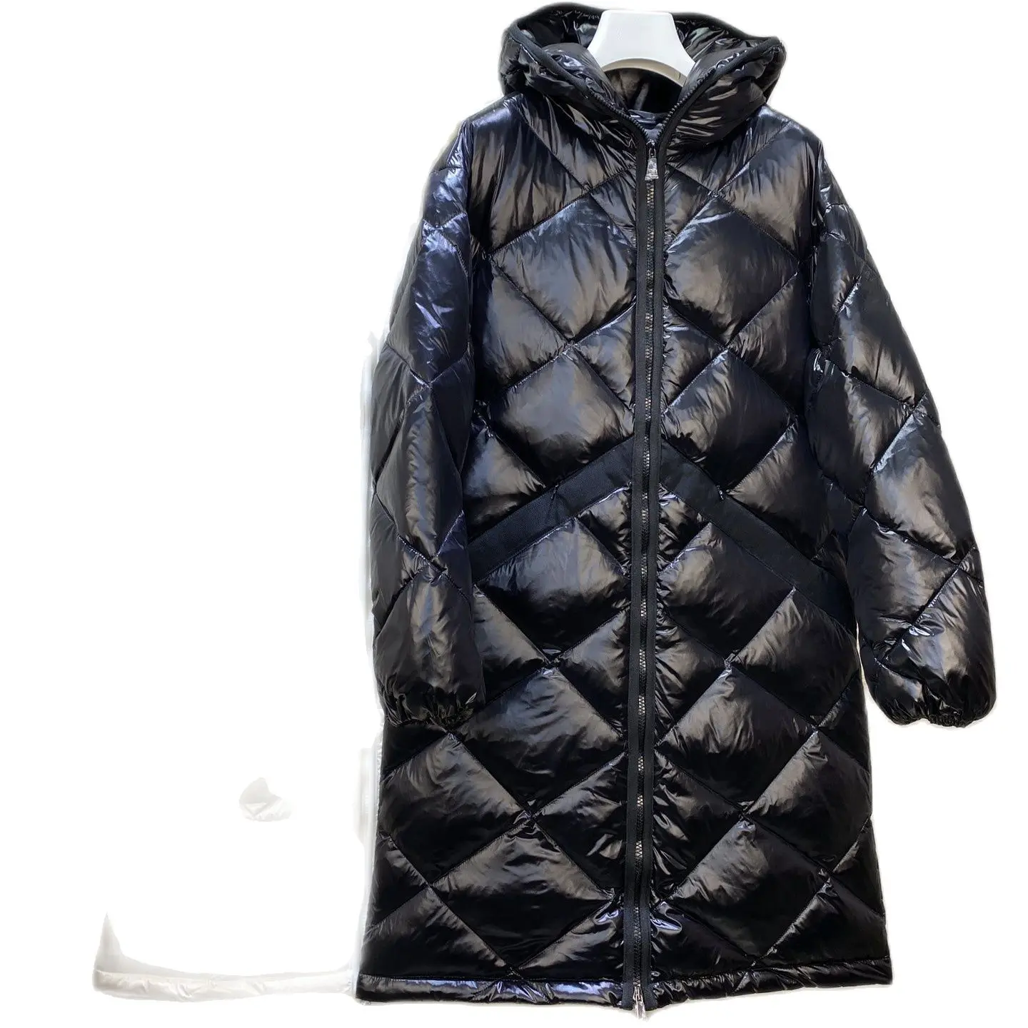 

Autumn and Winter Women's Style diamond check Long hooded down jacket Casual coat loose solid color warm women's jacket coat