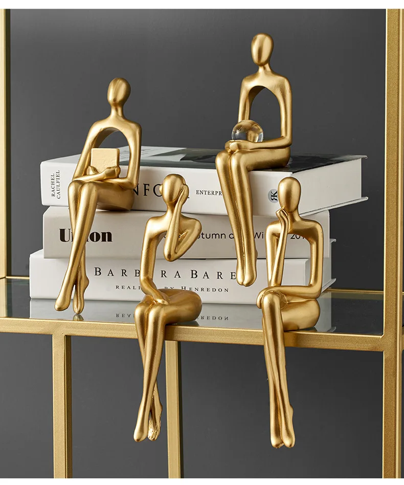 

2022 New Nordic statue Home Decoration Gold Abstract Figures Sculpture Living Room Office Desktop Bookshelf Decor Ornament