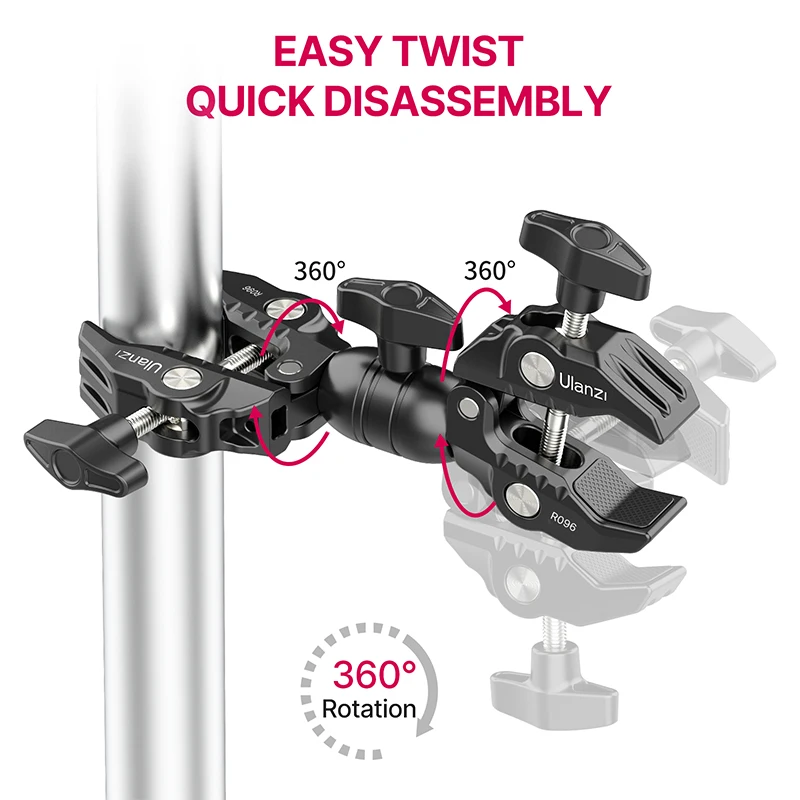 Ulanzi R096 двойной Супер Зажим магический рычаг краба 360 ° двойная головка зажим