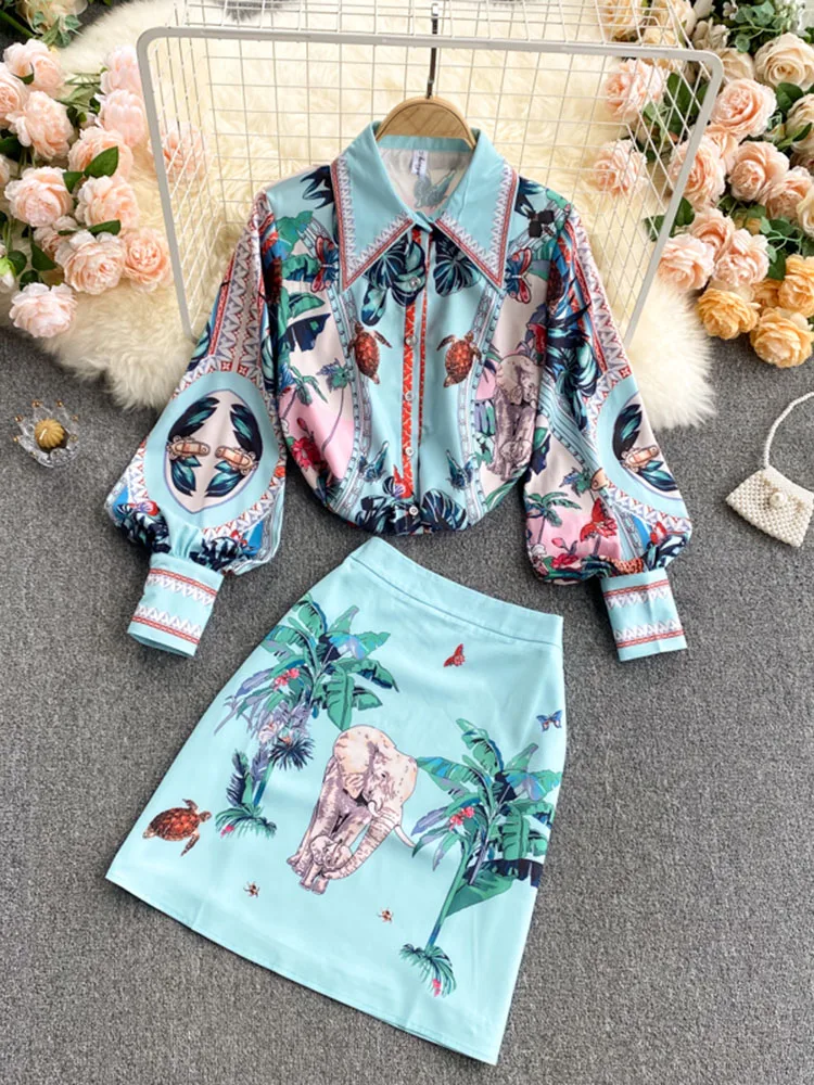 Женская рубашка с отложным воротником и пышными рукавами + мини-платье в стиле