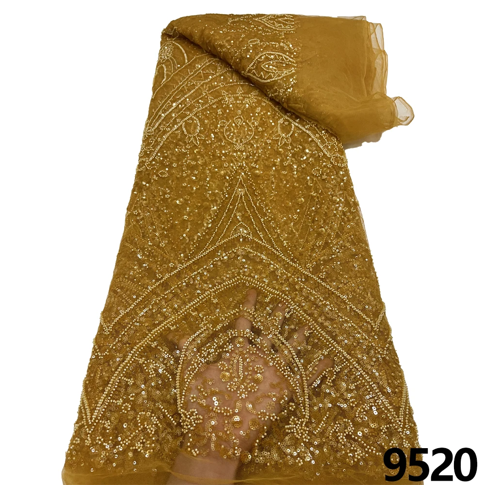 

Жемчужная африканская кружевная ткань ручной работы с блестками 2024 высокое качество 5 ярдов тяжелые бусины нигерийская белая кружевная ткань свадебное платье H9520