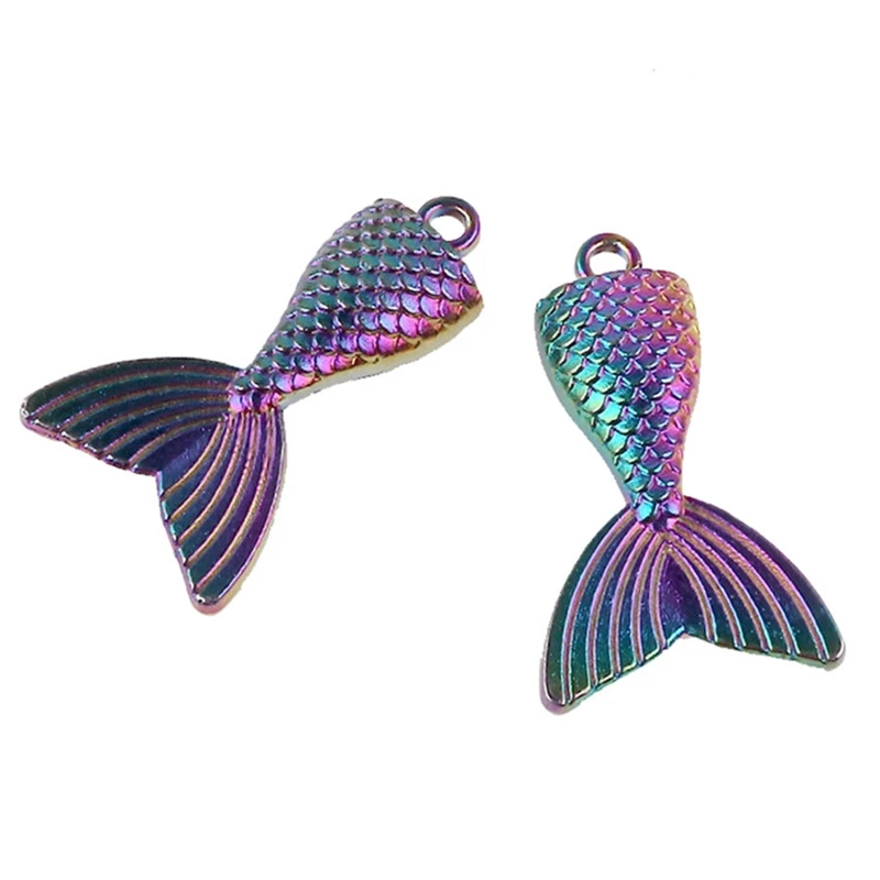 

5pcs/Lot Fashion Ocean Lake Fish Tail Mermaid Animal Rainow Color Charms Alloy Pendant For Handmade Jewelry Making Supplies