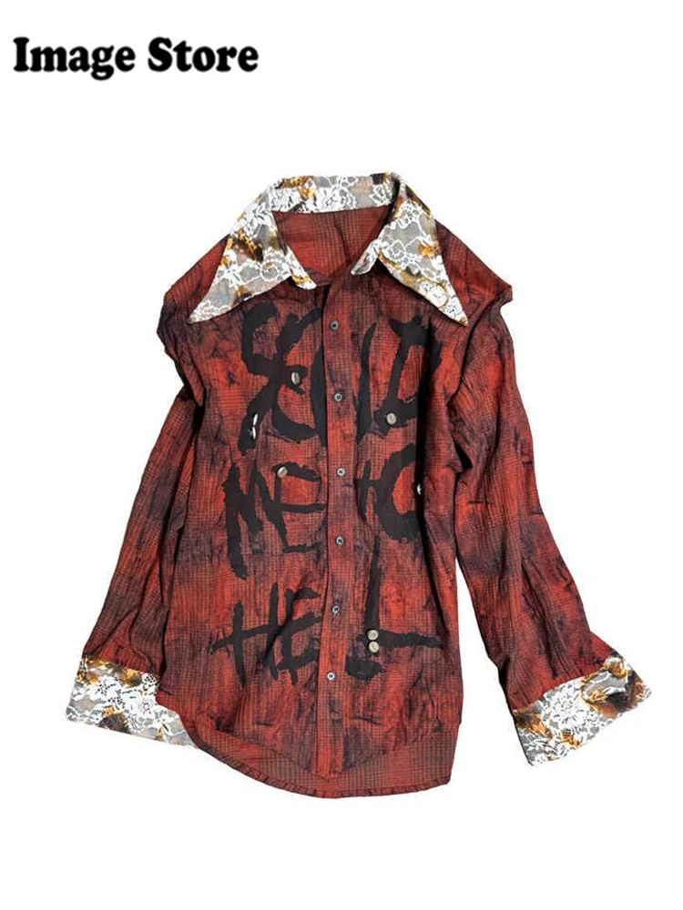 Осень-зима женские рубашки в стиле Харадзюку готическом с длинным рукавом дизайн