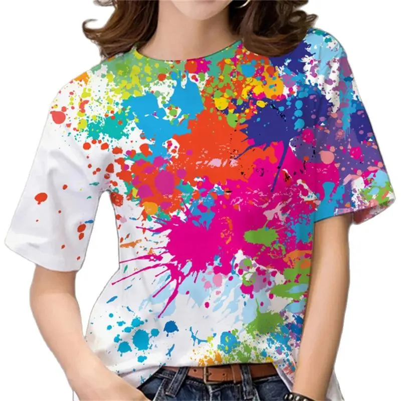 

Модная женская блузка, новинка 2023, футболки с красочным граффити принтом, повседневные свободные футболки с 3D абстрактным принтом и коротким рукавом для женщин