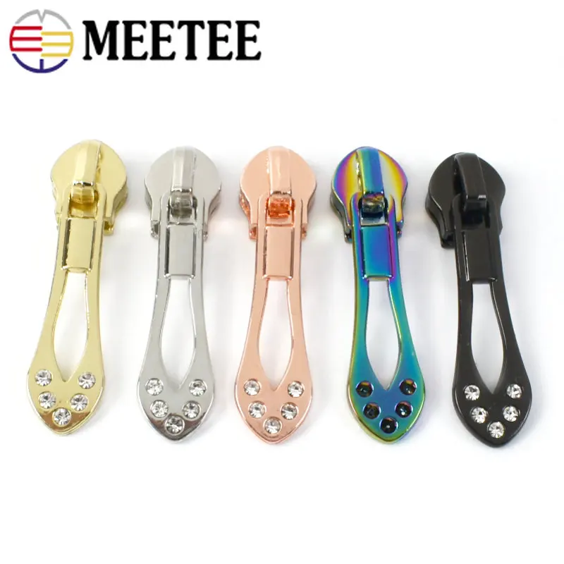 

10/20Pcs 5# Metal Zipper Puller Slider Decorative Rhinestone Zip Head for Nylon Zippers Bag Clothes Repair DIY Sewing Accessory