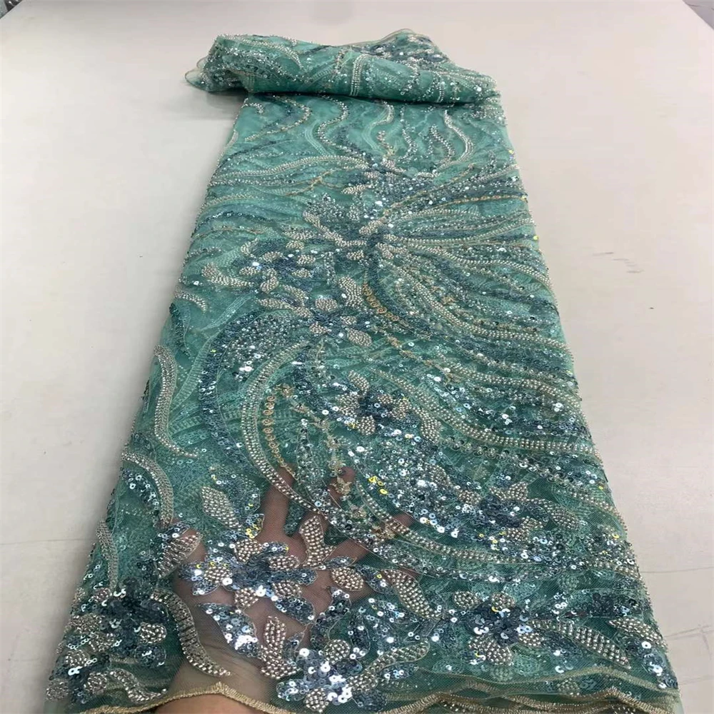 

Красивая Тюлевая кружевная ткань с блестками, Африканское кружево 2023, Высококачественная французская кружевная ткань с бисером, 5 ярдов для нигерийского свадебного платья