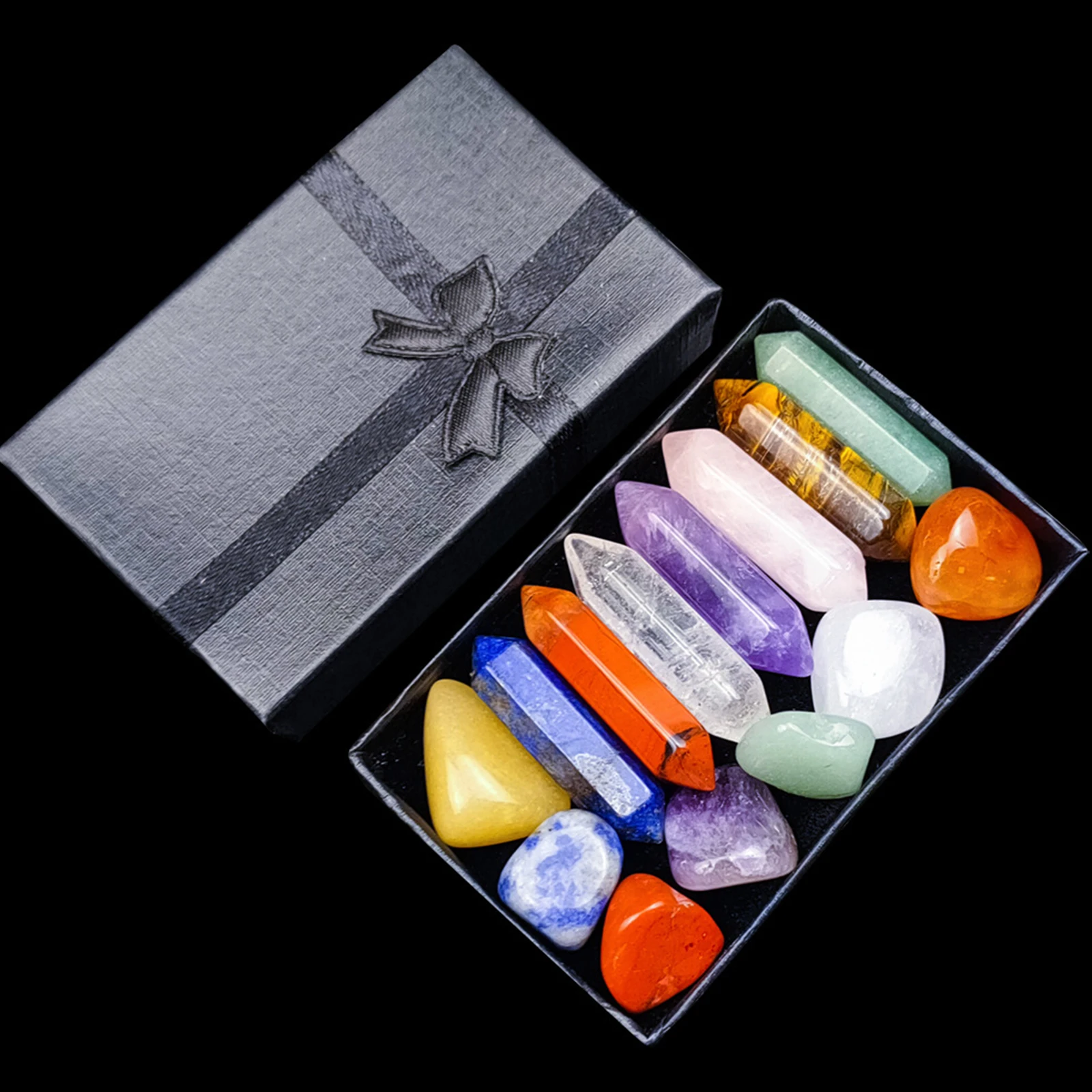 

Natural Crystal Seven Chakra Hexagonal Column Power Stone Chakra Stone Set Gift Set For Friends For Brothers For Family