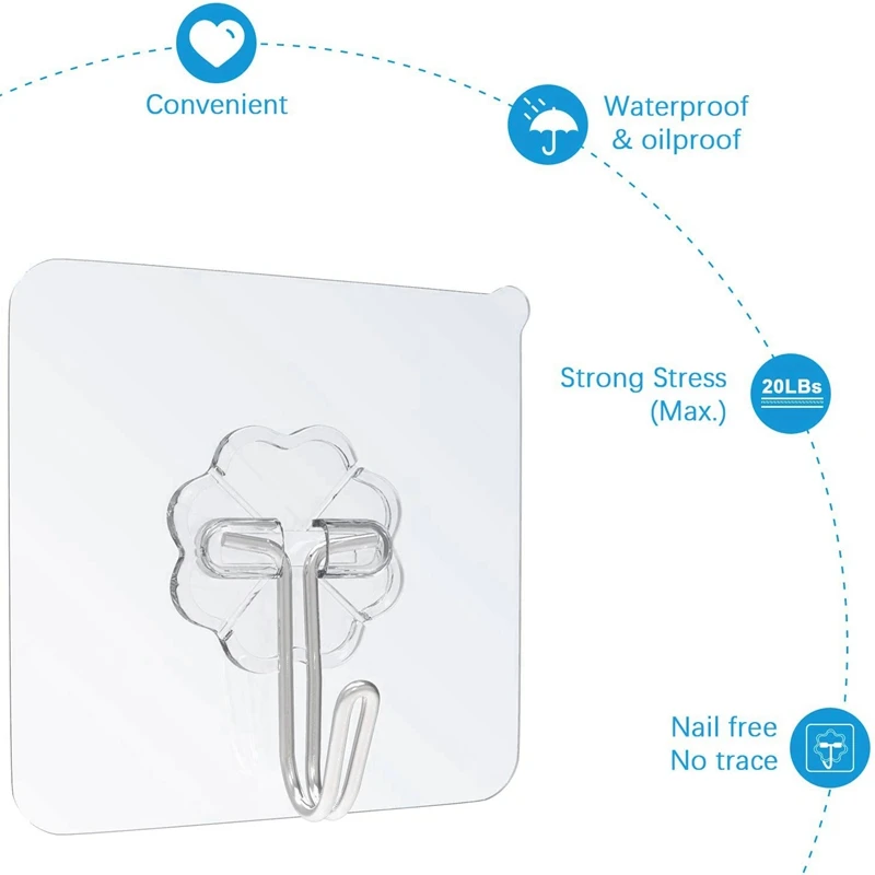 Promotion! 20Pcs Waterproof Self-Adhesive Hook Heavy-Duty Wall Suitable For Home Kitchen Bathroom Punch-Free Strong |
