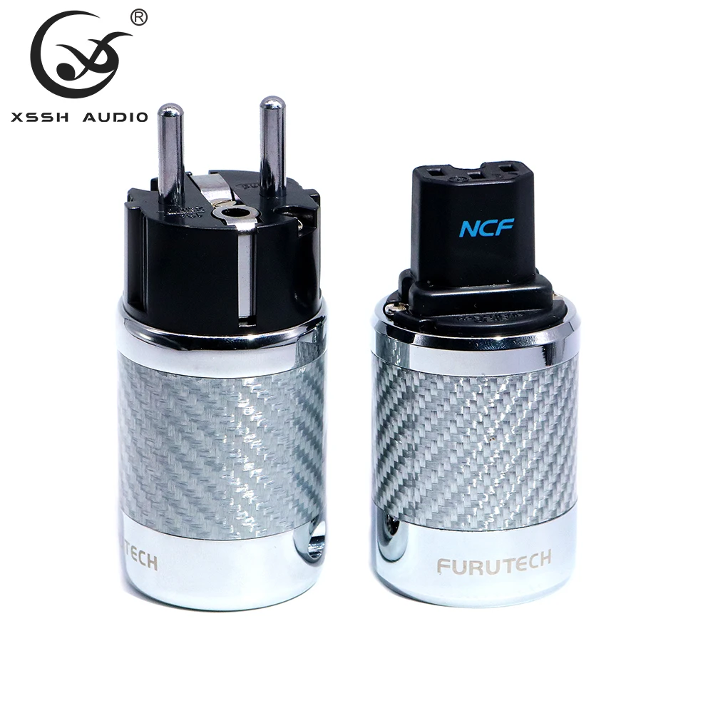 

YIVO White Black Carbon Fiber Rhodium Plated Pure Copper AC Power Electrical Male Female Connector IEC EU 2 Pins Euro Jack Plug