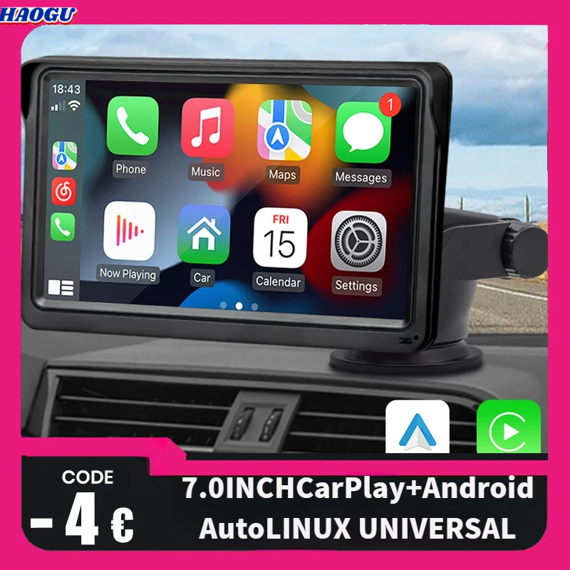 HAOGU B5300 7-дюймовый автомобильный радиоприемник CarPlay Android Auto мультимедийный