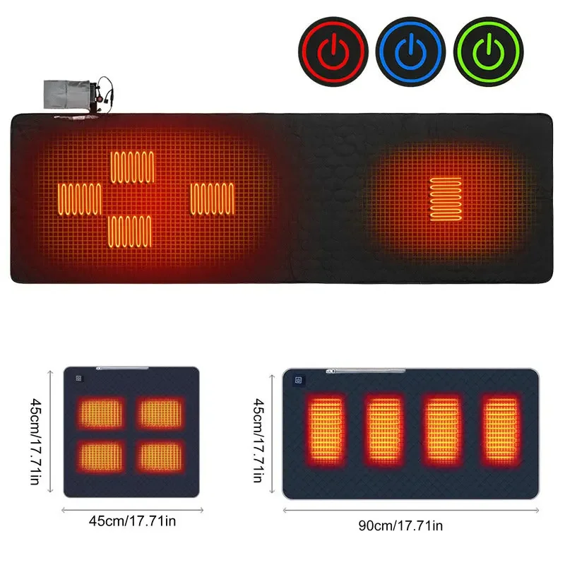 

3 Modes Heating Pad Mat 4/5 Heating Areas Electric Heated Cushion Winter Warmer for Outdoor Camping Sleeping Fishing Car Mat
