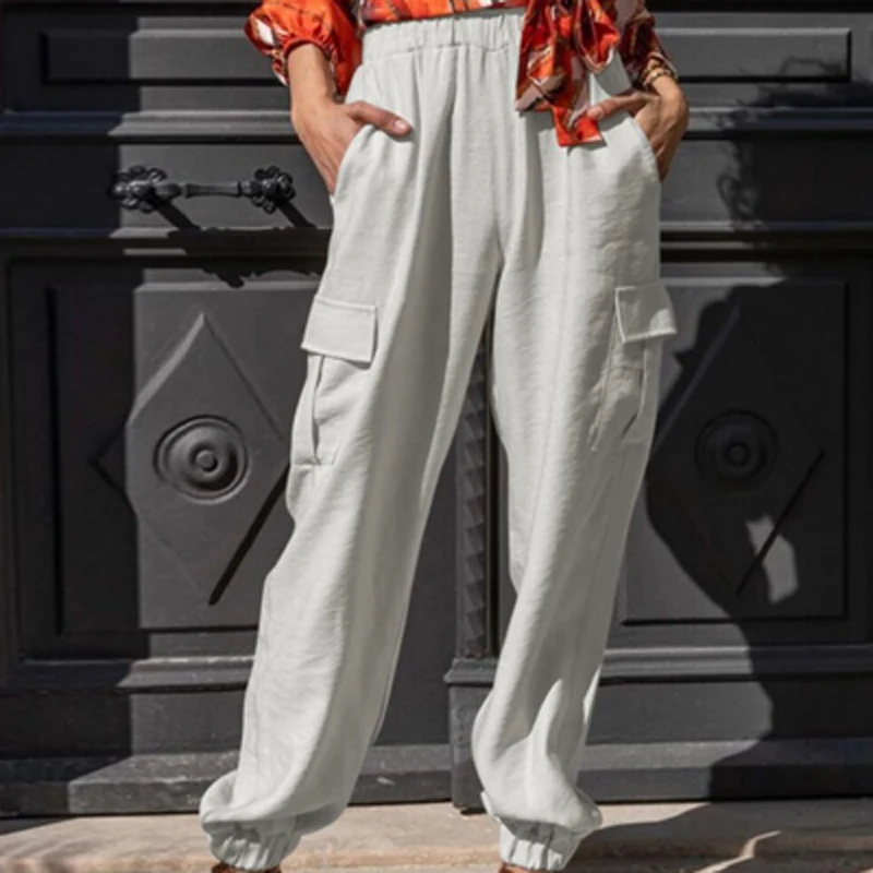 

Женские брюки-карго с эластичным поясом, однотонные облегающие офисные брюки-карандаш с карманами, Повседневная Уличная одежда в стиле Хар...