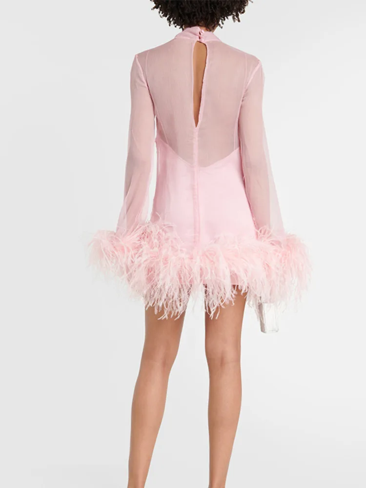 Новинка лета 2024 танцевальное платье с перьями модель джазовый костюм сетчатый