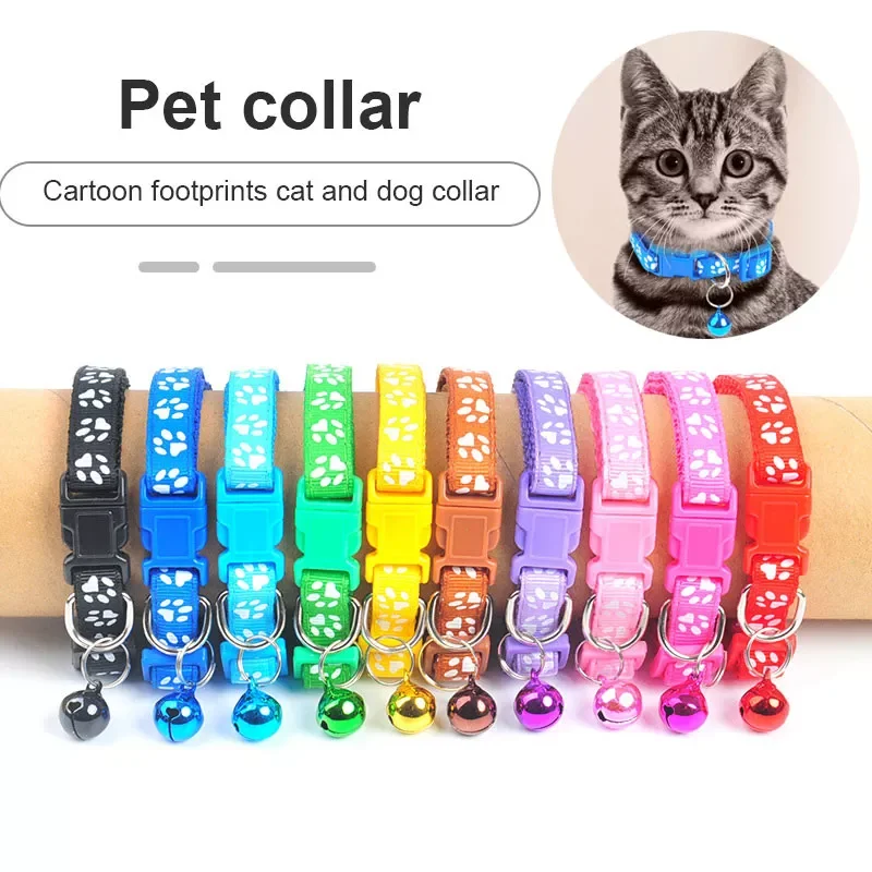 

2023NEW Cute Bell Collar For Cats Dog Collar Teddy Bomei Dog Cartoon Funny Footprint Collars Leads Cat Accessories Animal Goods