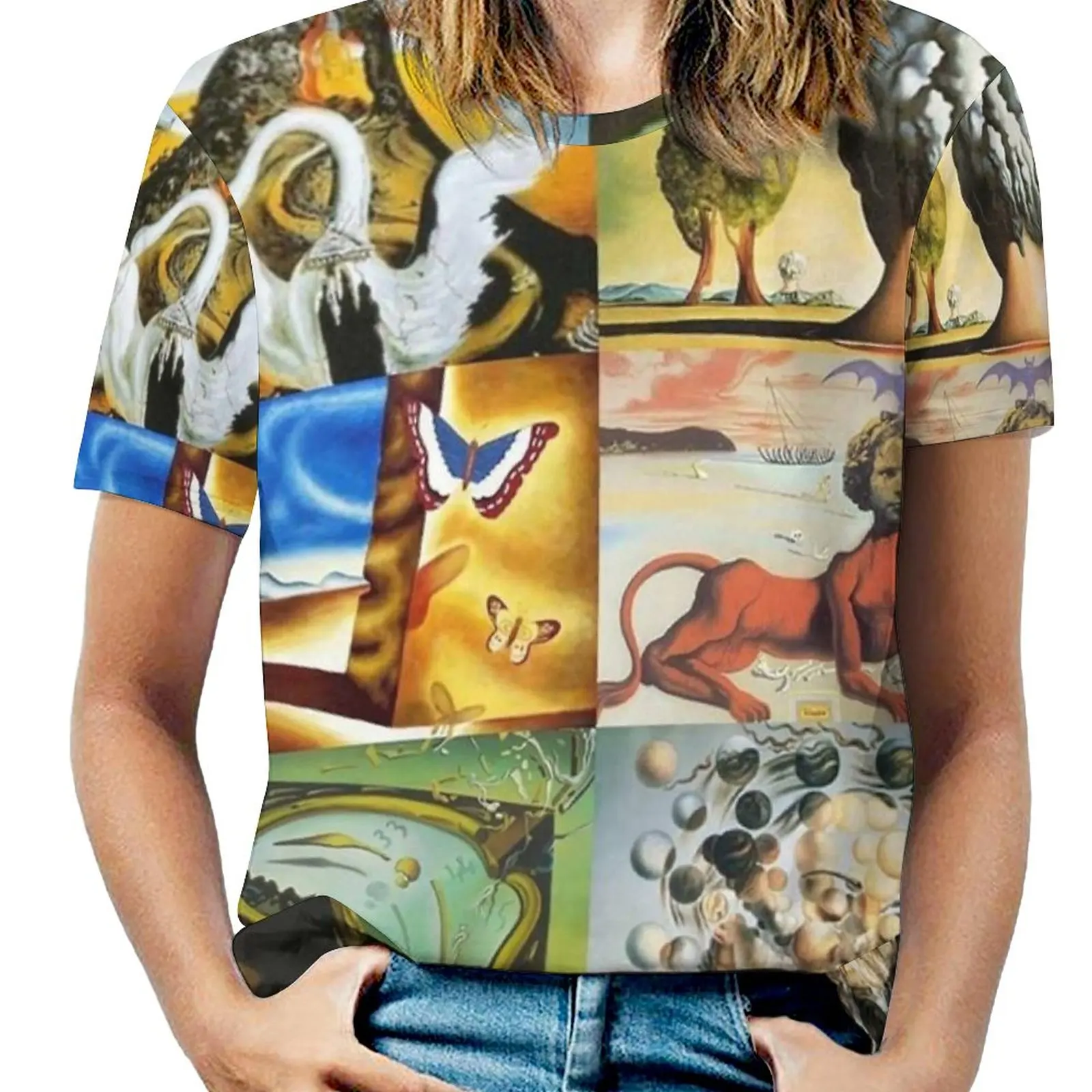 Женская футболка с принтом Сальвадора Дали новая модная повседневная V-образным