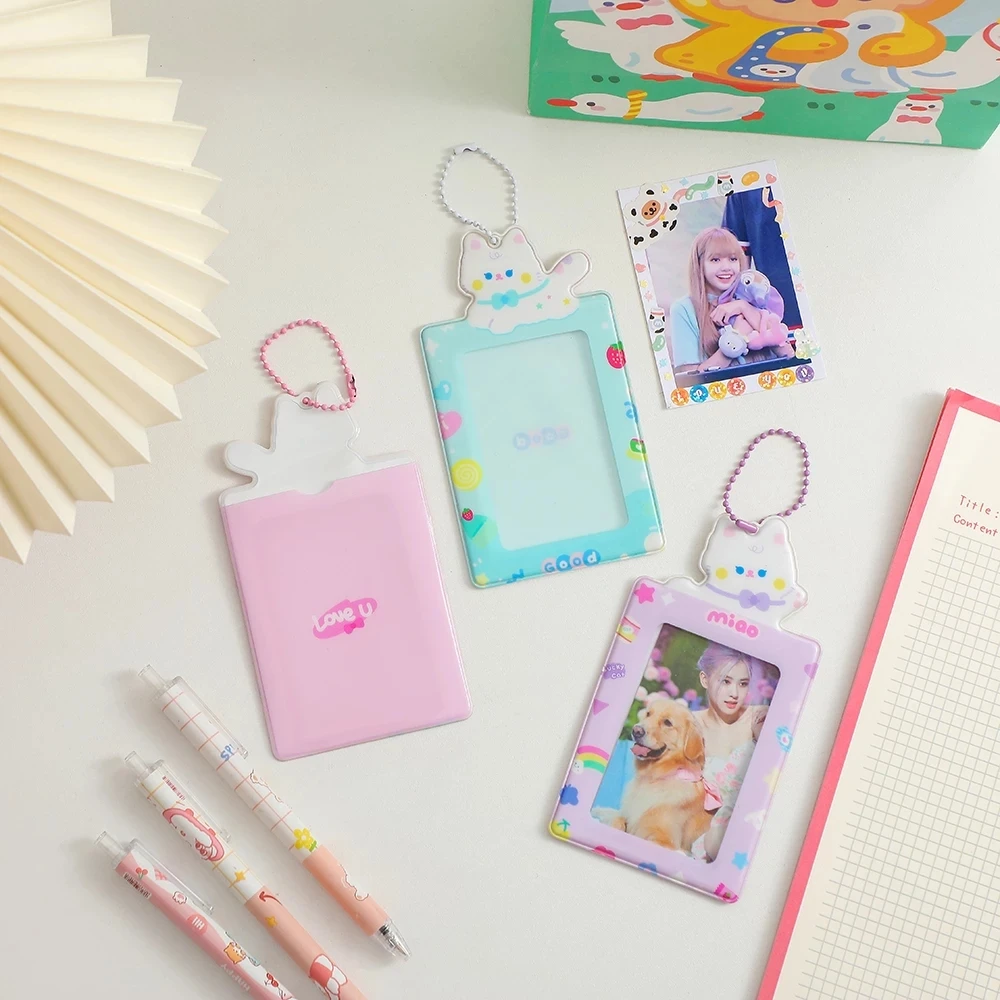 3inch Kawaii Card Holder With Chain Waterproof Protector Kpop Idol Photocards Photo Sleeves Keychain Pendant School Stationery - купить по