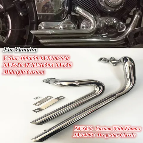 Для мотоциклетных выхлопных систем Yamaha Drag Star V star 400 650 XVS650 XVS400 650A DRAGSTAR 400 650, глушитель с полным звеном