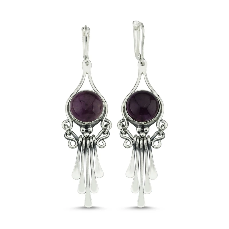 

Silver 925 Sterling Amethyst Cubic Zirconia Dangle Hand Handwork Earrings