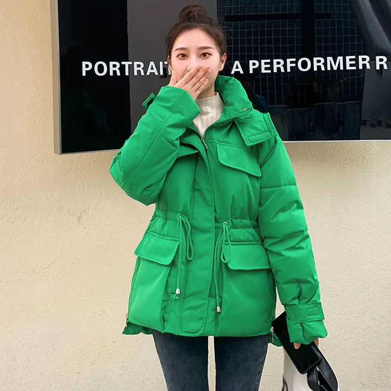 

2022 Womens Winter Parkas Woman Down Cotton Padded Jackets Hooded Loose Tops Students Thick Warm Drawstr Outerwear