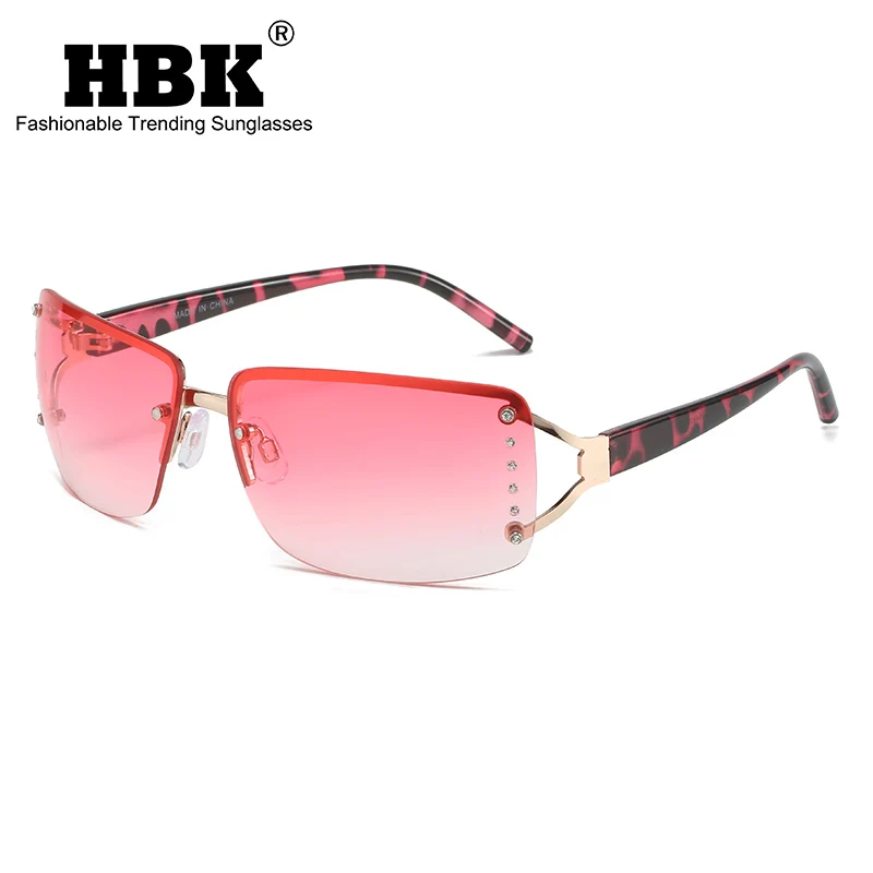 

2000's Square Rimless Pink Sunglasses Diamond Exquisite Luxury Sexy Women Sun Glasses UV400 Goggle Outdoor Driving Style Fashion