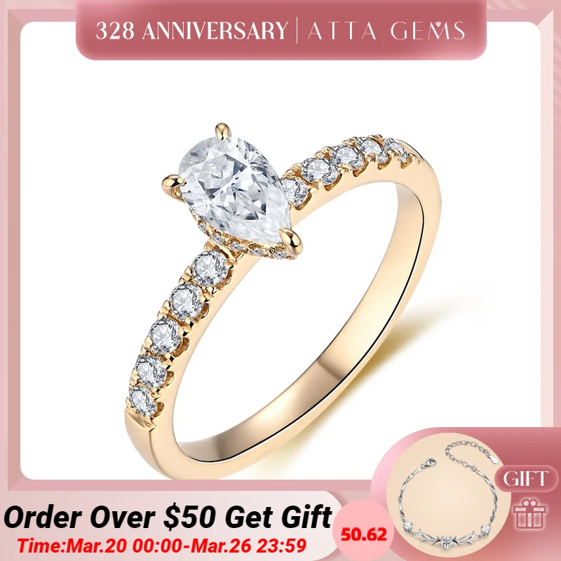 Attagems New 1ct Moissanite 10k 14k Yellow Gold Pear Shape Engagement Ring Promise Wedding Rings For Women Trends Jewelry Gift