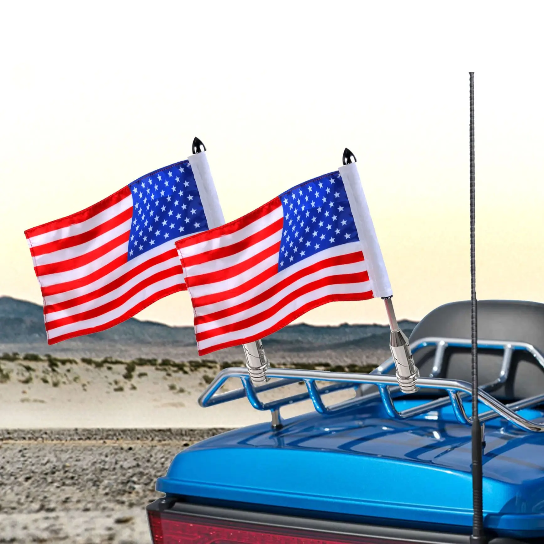 

2Pcs Motorcycle Foldable 90° Flagpole Mounts With American Flag Kit For 1/2'' Luggage Rack Harley Road King Honda Goldwing etc.