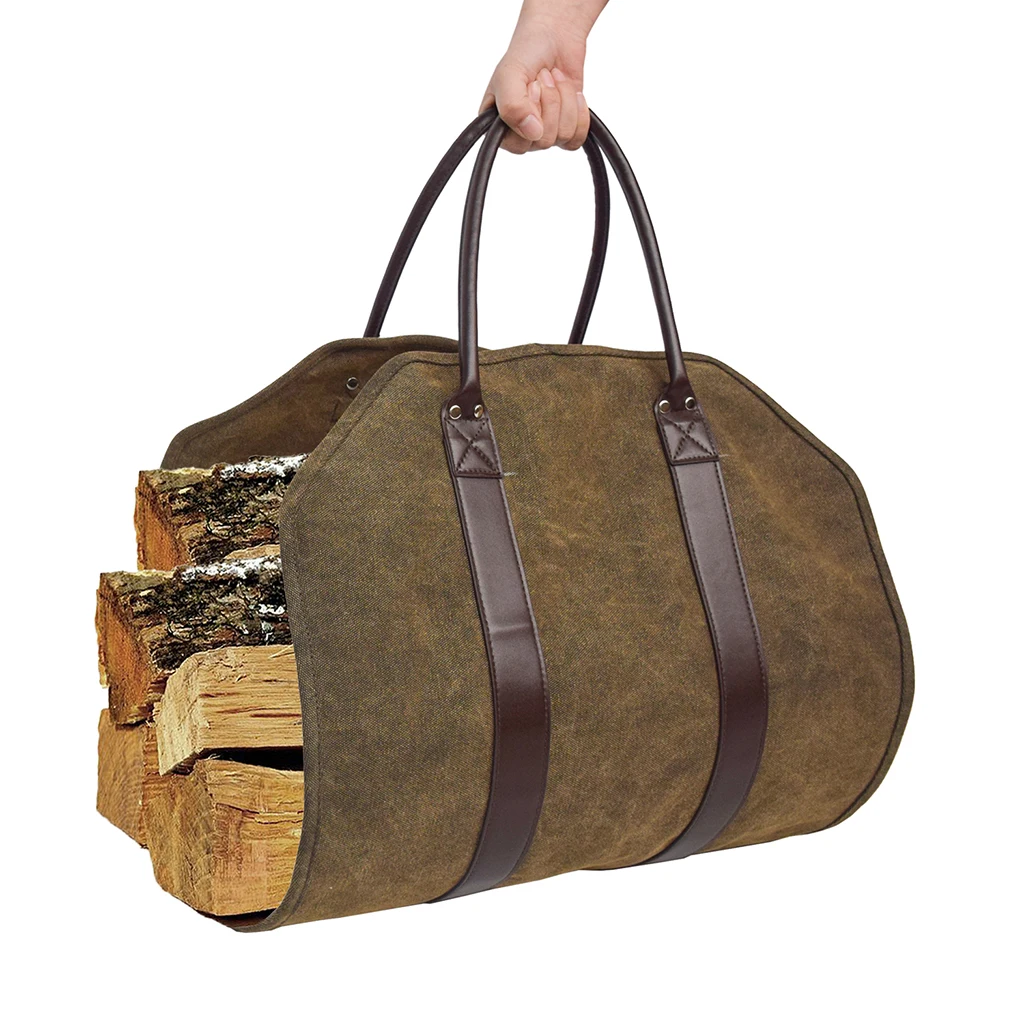 

Firewood Basket Storage Waxed Canvas Felt Bag Shopping Basket Magazine Basket