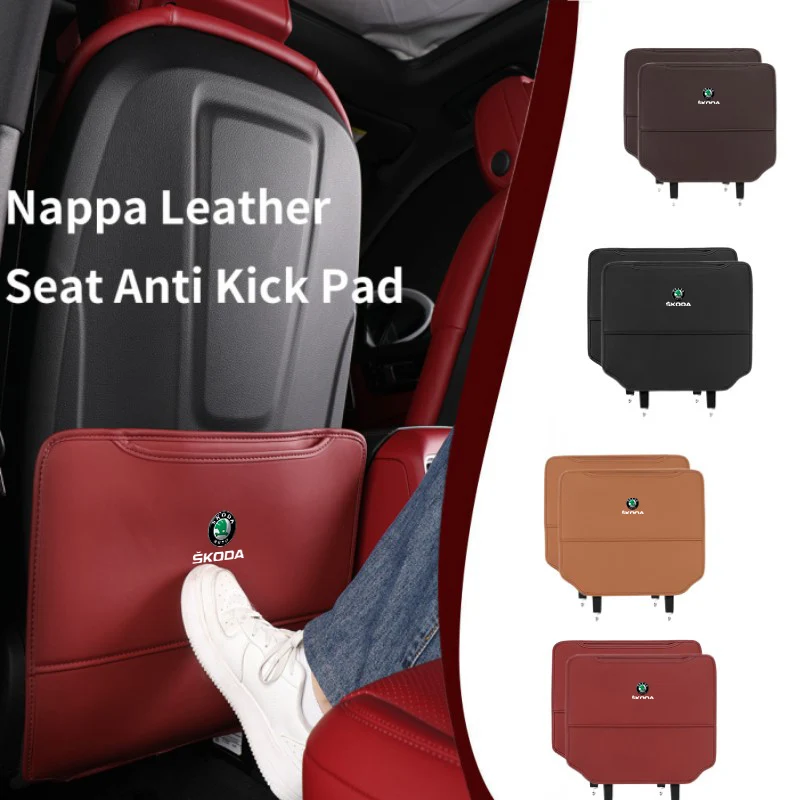 

Leather Car Anti Kick Pad Seat Back Protector Mat For Skoda Octavia 2 3 Rapid Kodiaq Superb Derivative Karoq Fabia Kamiq MK3