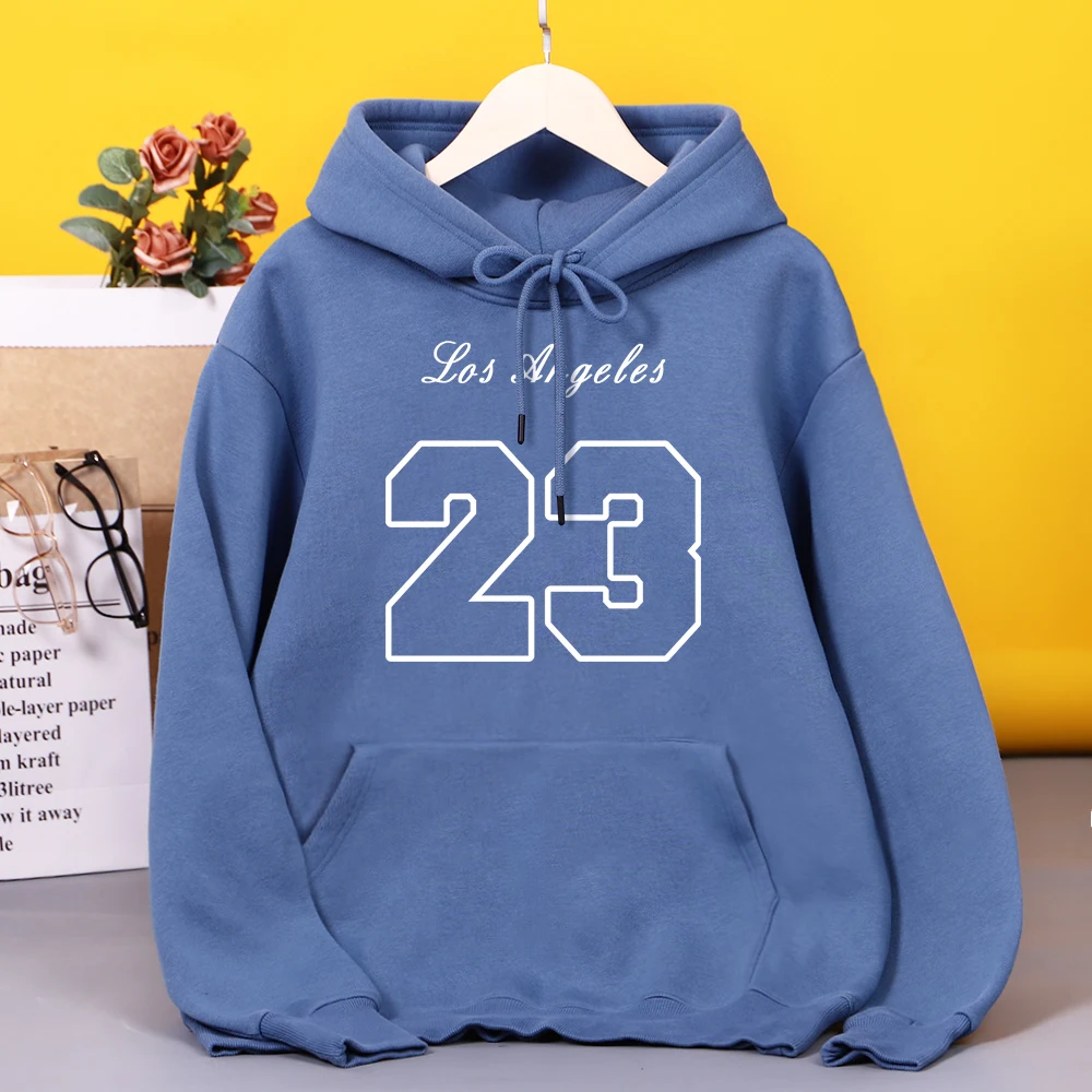 

Los Angeles 23 Letter Printed Women Sweatshirt Street Casual Pocket Hooded Oversized Autumn Hoodies Fleece Warm Clothing Female