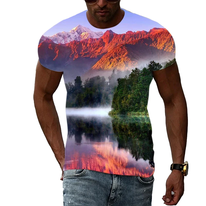 

Summer creative 3D printing natural scenery men's T-shirt hip-hop fashion short-sleeved men's fitness casual streetwear XS-6XL