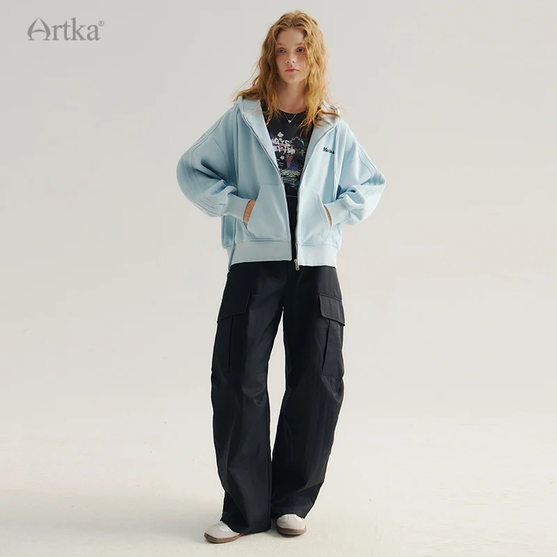 Женская куртка с капюшоном ARTKA синяя повседневная толстовка на молнии большие